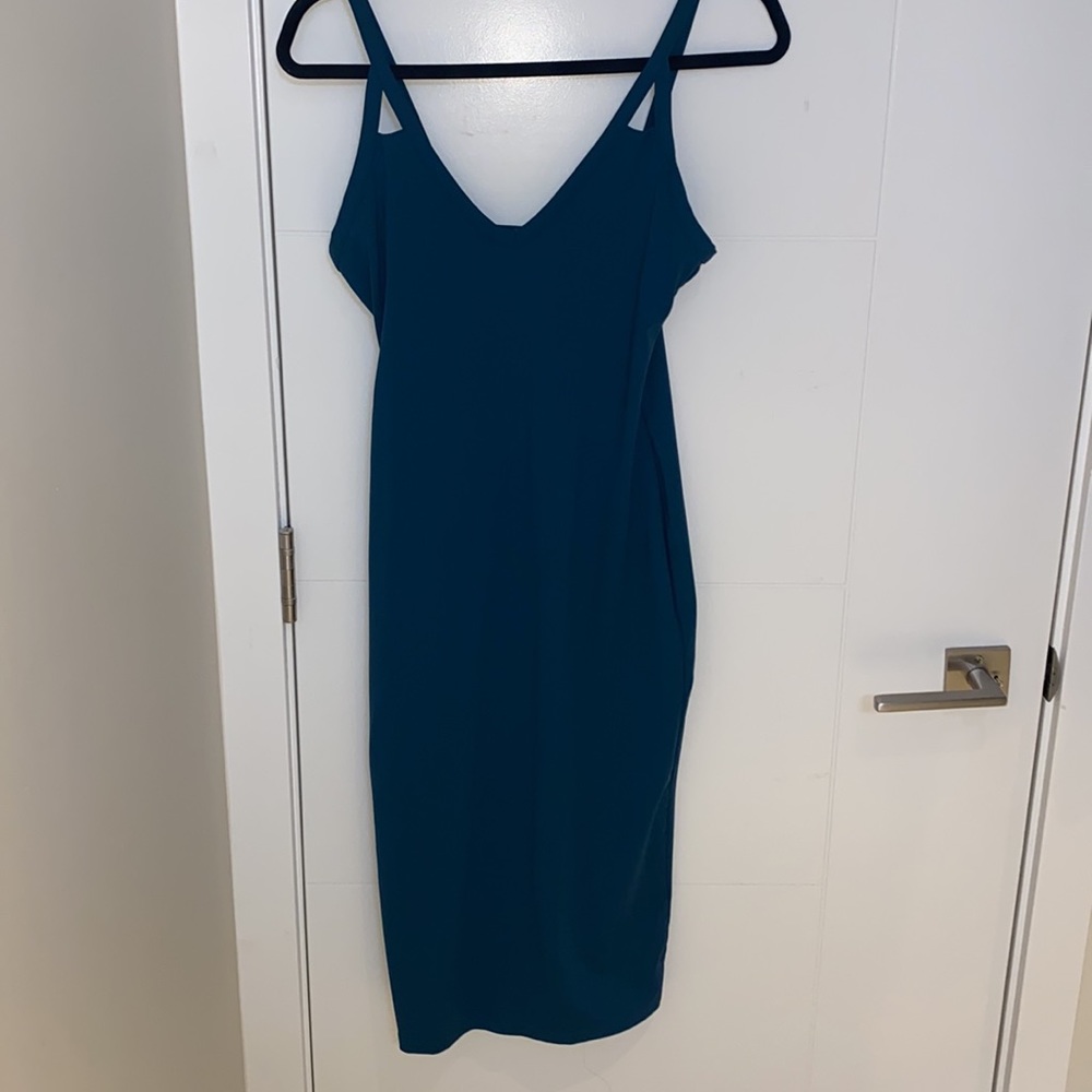 Leith Bodycon Stretch Cut Out Midi Dress Turquoise Size M